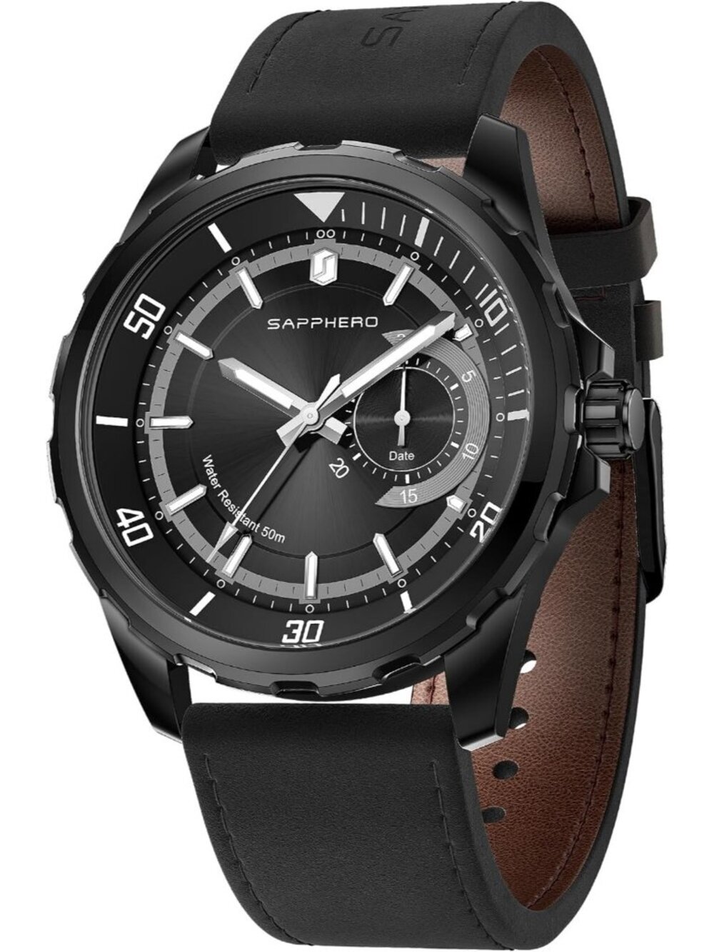 Men's All Black Numeral Dial Stainless Steel Strap Analog Quartz Wrist Watch